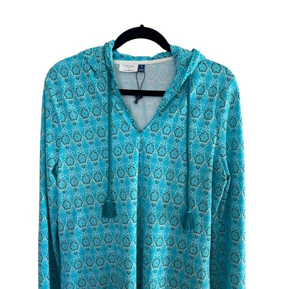 Cabana Life Talbots M Aqua & Blue Patterned Hooded Long-Sleeve Vacation Dress - Picture 12 of 16